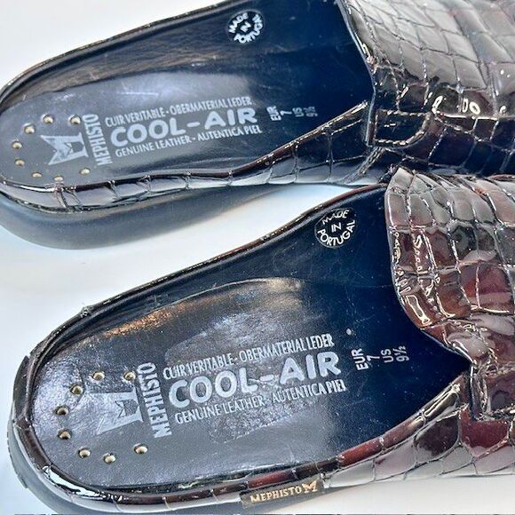 Mephisto Cool Air Slip-On Mules Women's US Size 9.5 Brown Leather Croc Slides - Picture 7 of 8